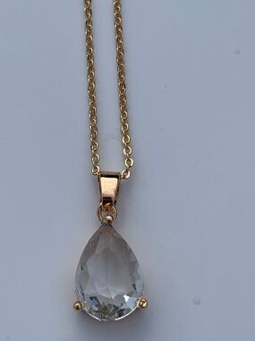14k Gold Plated Teardrop Clear CZ Pendant Necklace - Women Jewelry